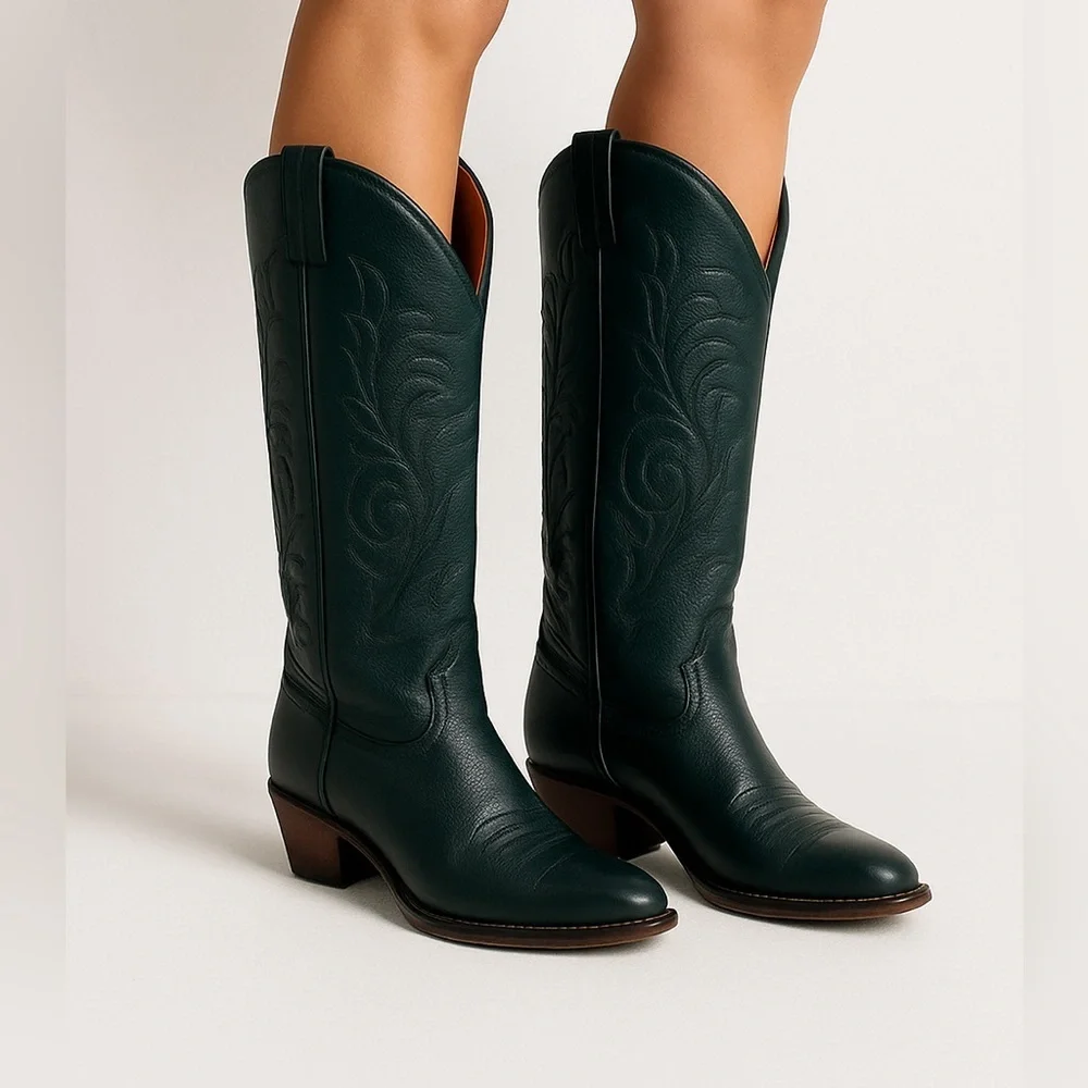 Vintage Biltrite Dark Green Leather  Western Riding Cowboy Boots Size 10AA - Picture 16 of 16